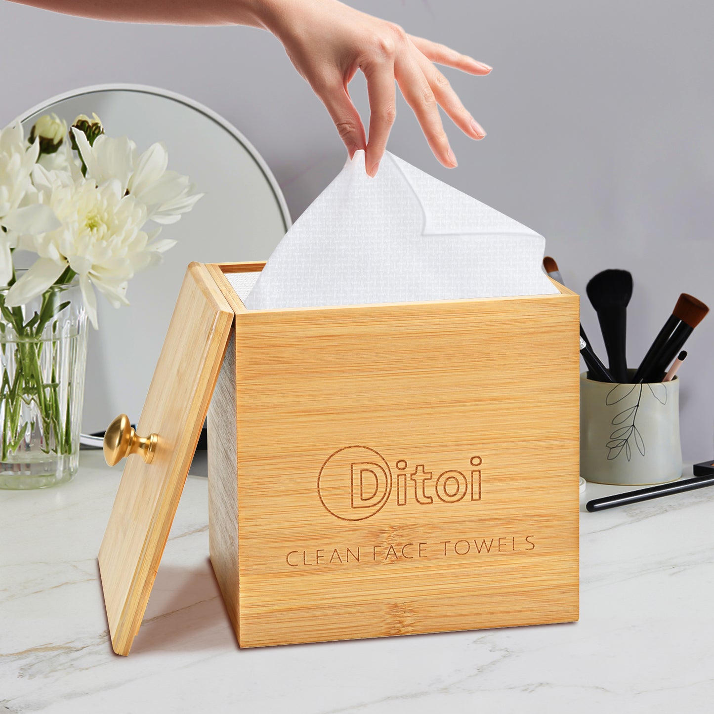Ditoi Bamboo Box With Cover For Extra Large Face Towel