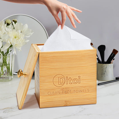 Ditoi Bamboo Box With Cover For Extra Large Face Towel