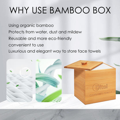 Ditoi Bamboo Box With Cover For Extra Large Face Towel