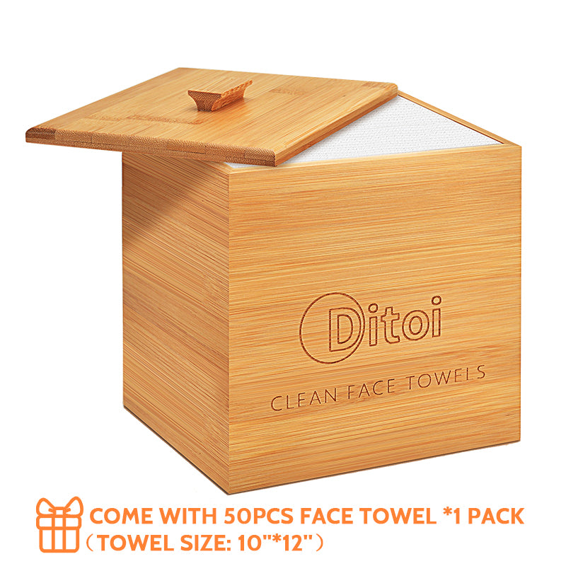 Ditoi Bamboo Box With Cover For Extra Large Face Towel