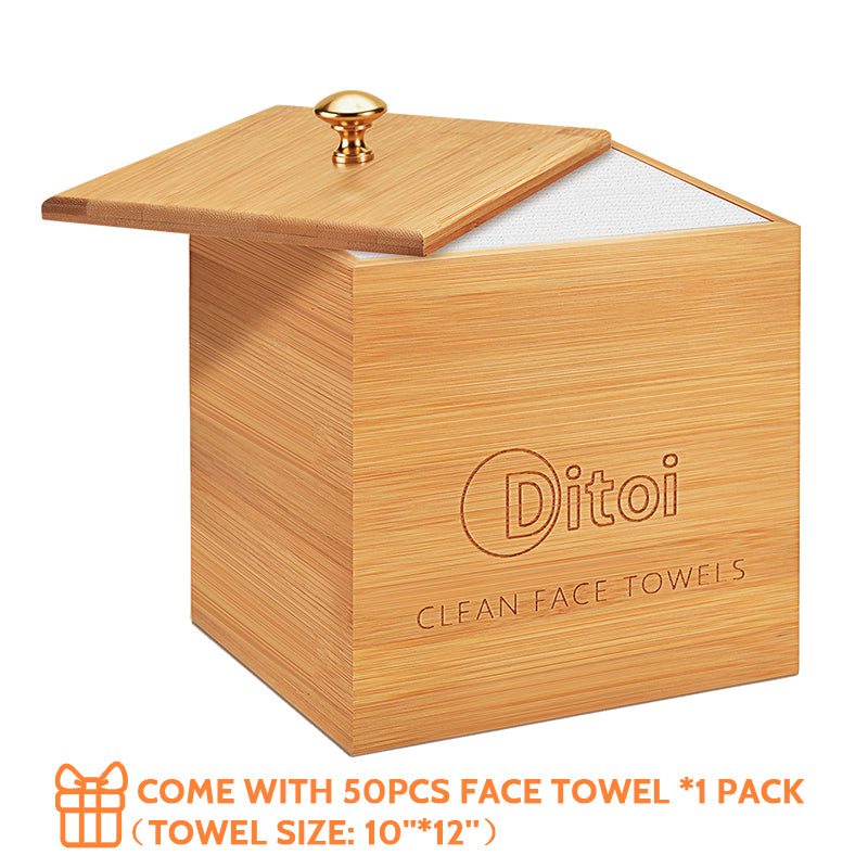 Ditoi Bamboo Box With Cover For Extra Large Face Towel