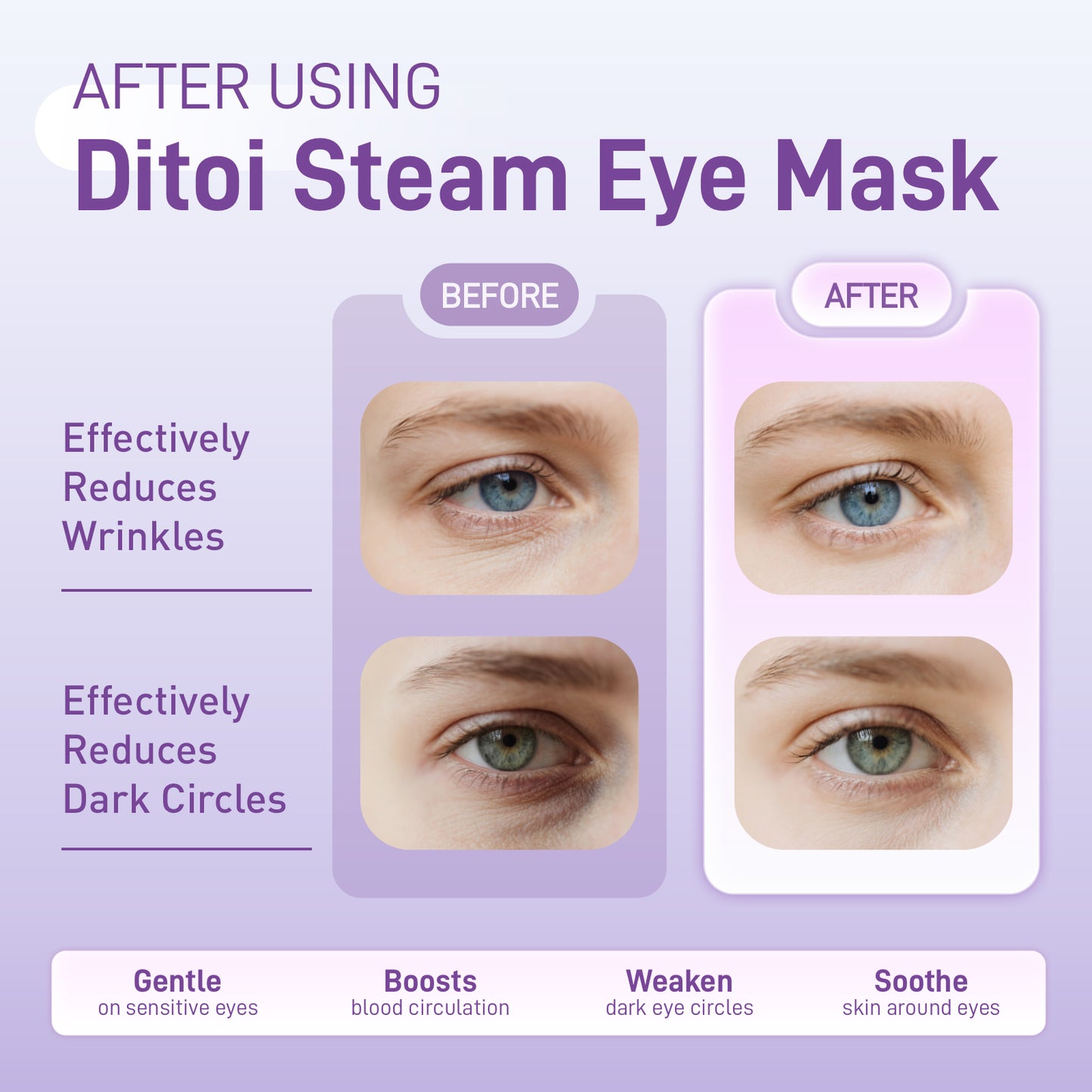 Ditoi Lavender Essential Oil Steam Eye Mask – Hyaluronic Acid Infused, Self-Heating, Deeply Hydrating & Soothing