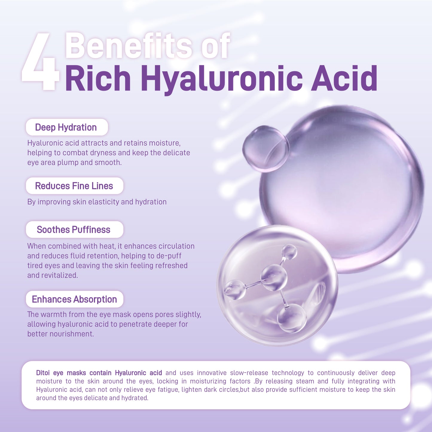 Ditoi Lavender Essential Oil Steam Eye Mask – Hyaluronic Acid Infused, Self-Heating, Deeply Hydrating & Soothing