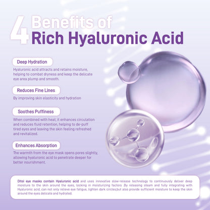 Ditoi Lavender Essential Oil Steam Eye Mask – Hyaluronic Acid Infused, Self-Heating, Deeply Hydrating & Soothing