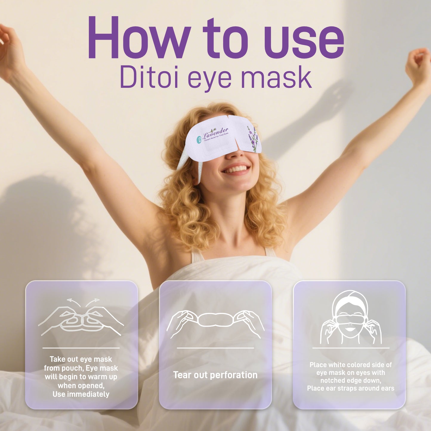 Ditoi Lavender Essential Oil Steam Eye Mask – Hyaluronic Acid Infused, Self-Heating, Deeply Hydrating & Soothing