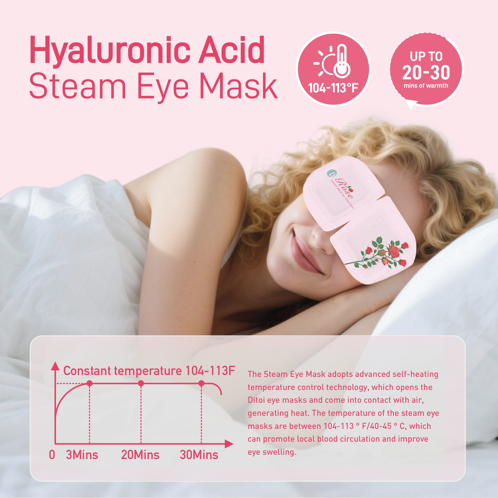 Ditoi Hyaluronic Acid Steam Eye Mask Rose Essential Oil for Eye Hydrate Stress Relief