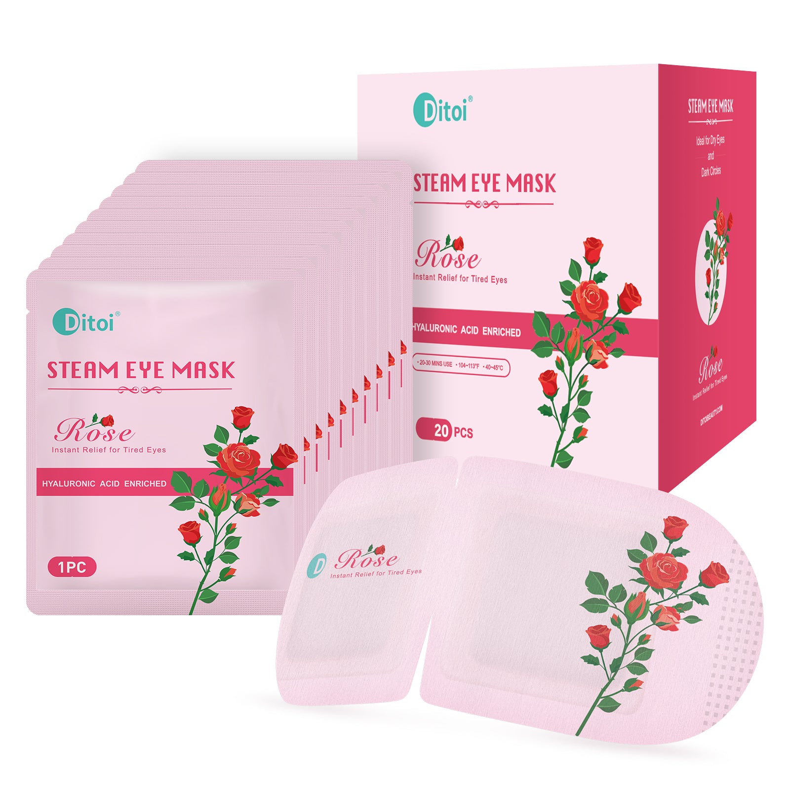 Ditoi Hyaluronic Acid Steam Eye Mask Rose Essential Oil for Eye Hydrate Stress Relief