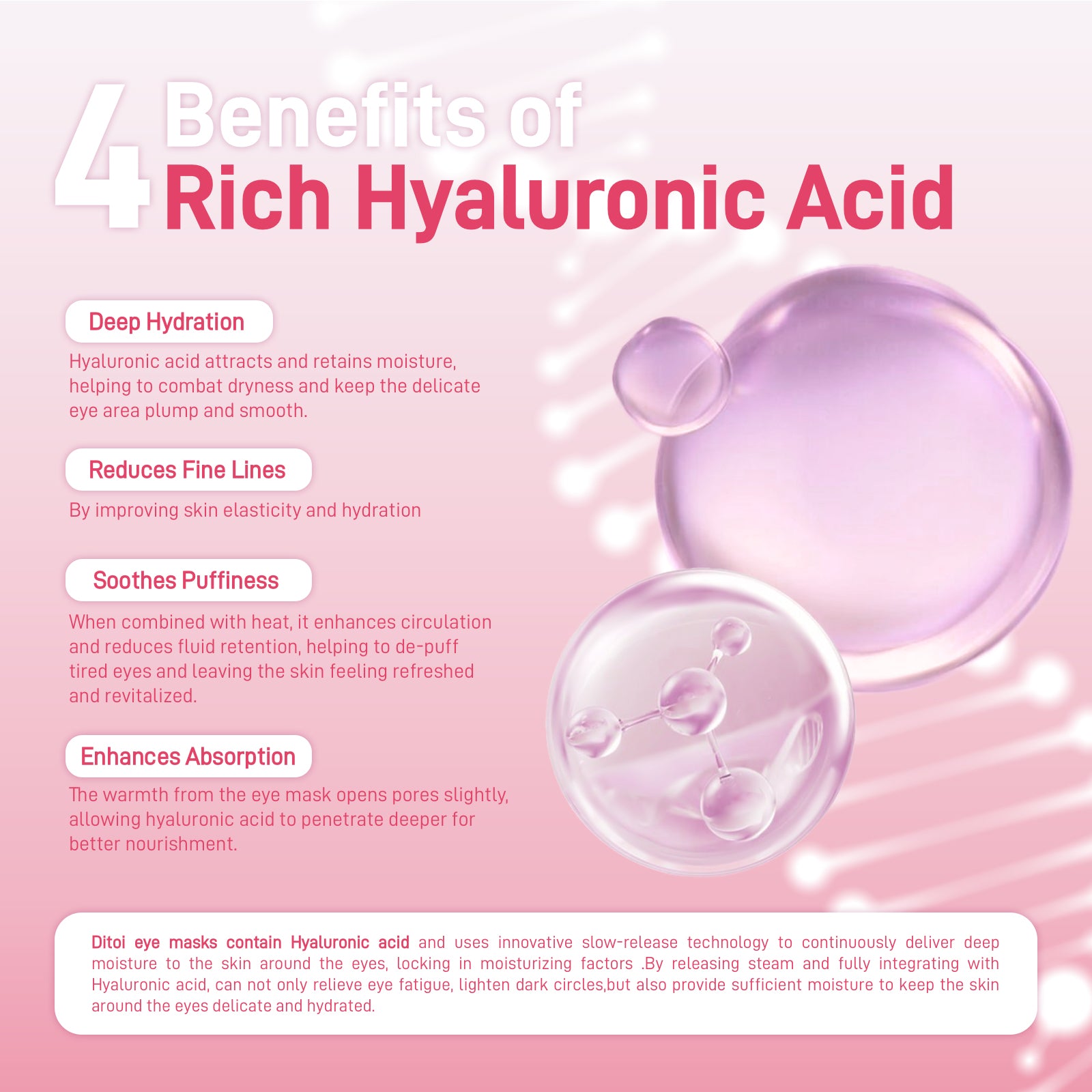 Ditoi Hyaluronic Acid Steam Eye Mask Rose Essential Oil for Eye Hydrate Stress Relief