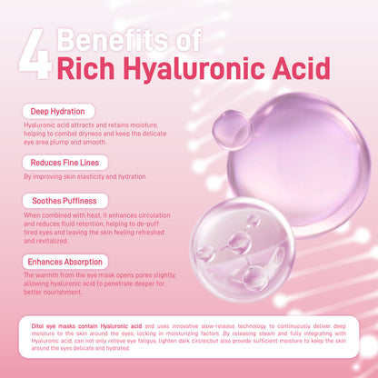 Ditoi Hyaluronic Acid Steam Eye Mask Rose Essential Oil for Eye Hydrate Stress Relief