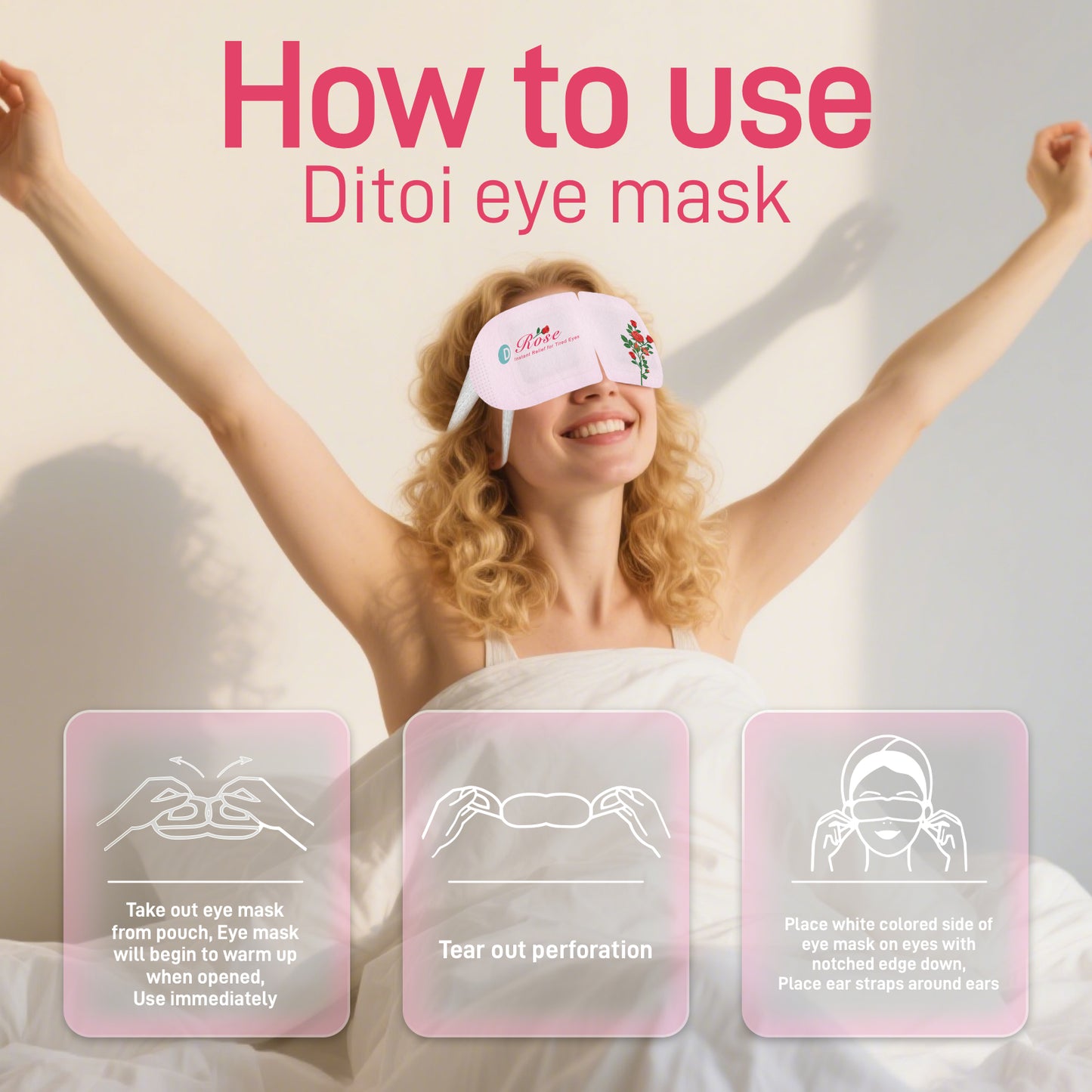 Ditoi Hyaluronic Acid Steam Eye Mask Rose Essential Oil for Eye Hydrate Stress Relief