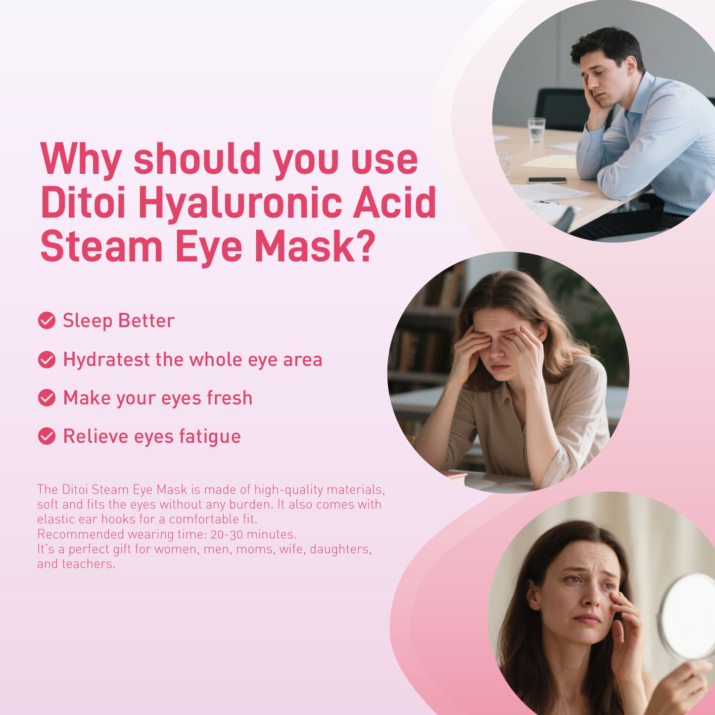 Ditoi Hyaluronic Acid Steam Eye Mask Rose Essential Oil for Eye Hydrate Stress Relief